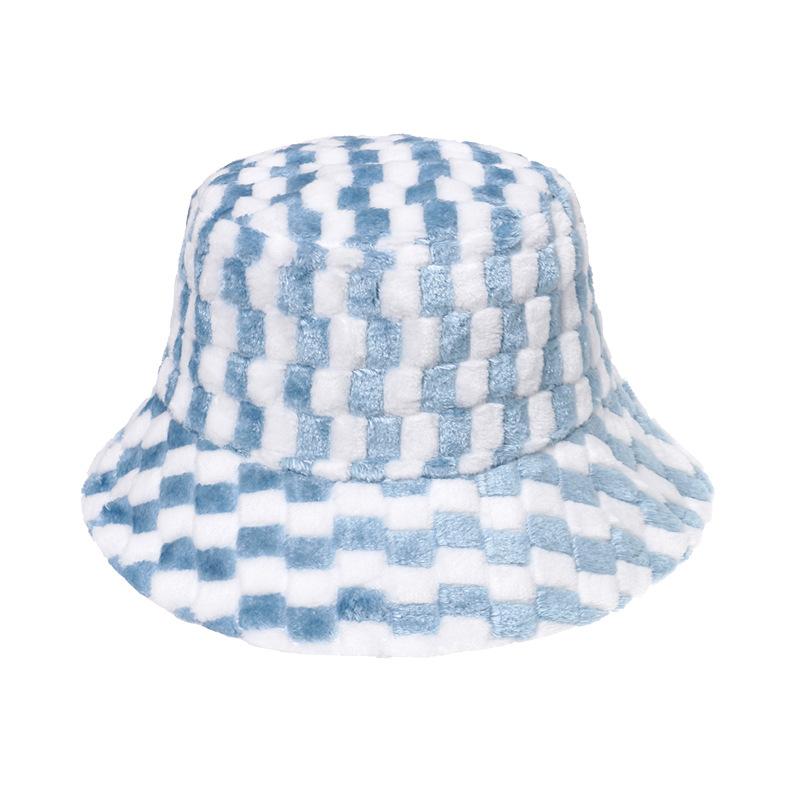 2025 European and American new casual trend mixed color plaid bucket hat plush hat thermal basin hat men and women autumn and winter