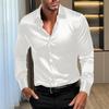 Fall Spring Men Shirt Button-down Turn-down Collar Cardigan Long Sleeves Satin Slim Fit Mid Length Casual Daily Wear Office Business Top