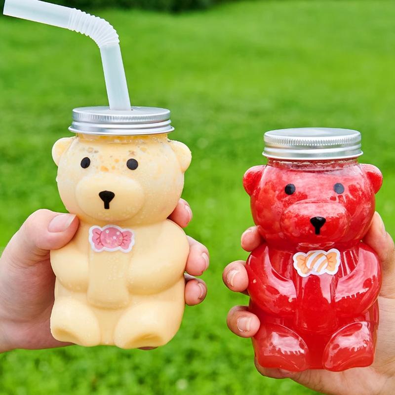 1-10PCS 500ml Violent Bear Milk Tea Bottle Disposable PET Transparent Juice Bottle Cartoon Bear Portable Juice Yogurt Bottle