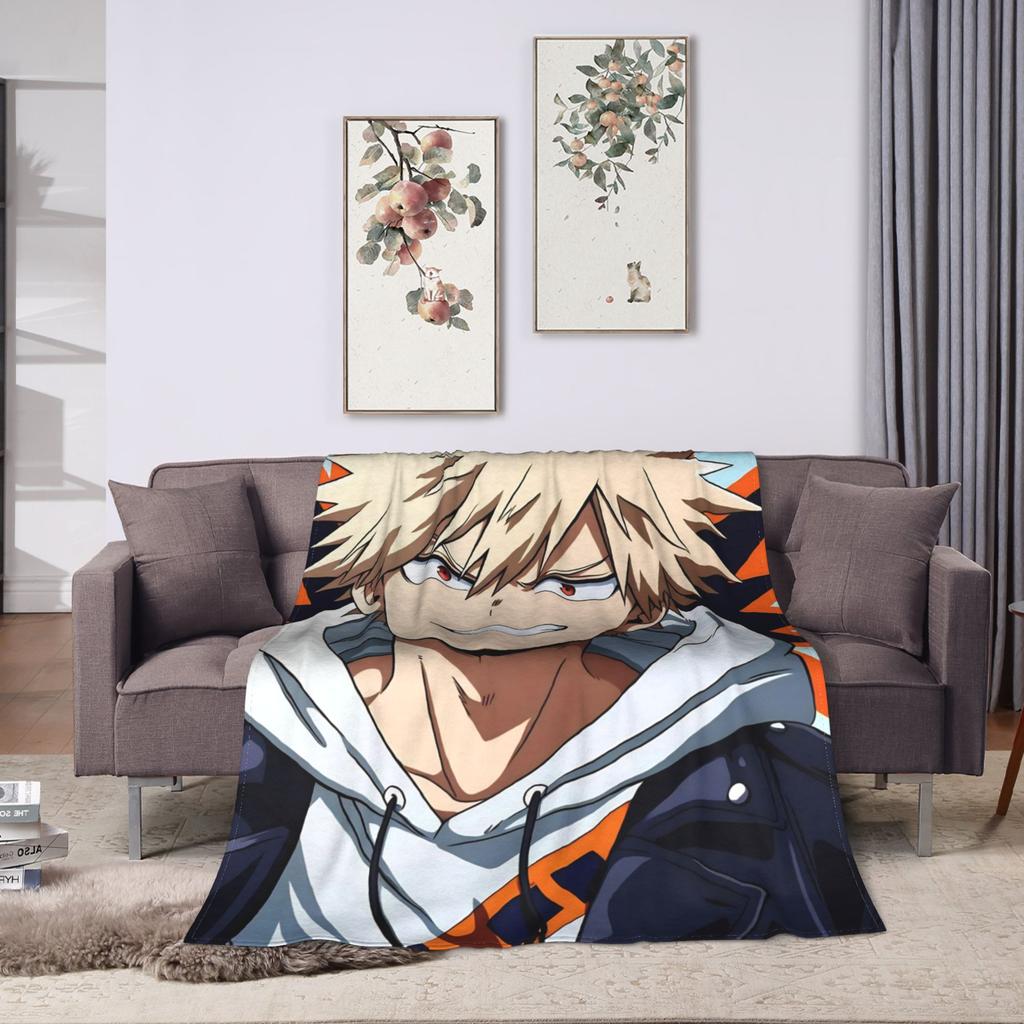 Katsuki Bakugo Anime  Blanket  Warm Soft Funny Plush Bedding Throws For Home Decor Travel Office Flannel Bedspread Bed Cover