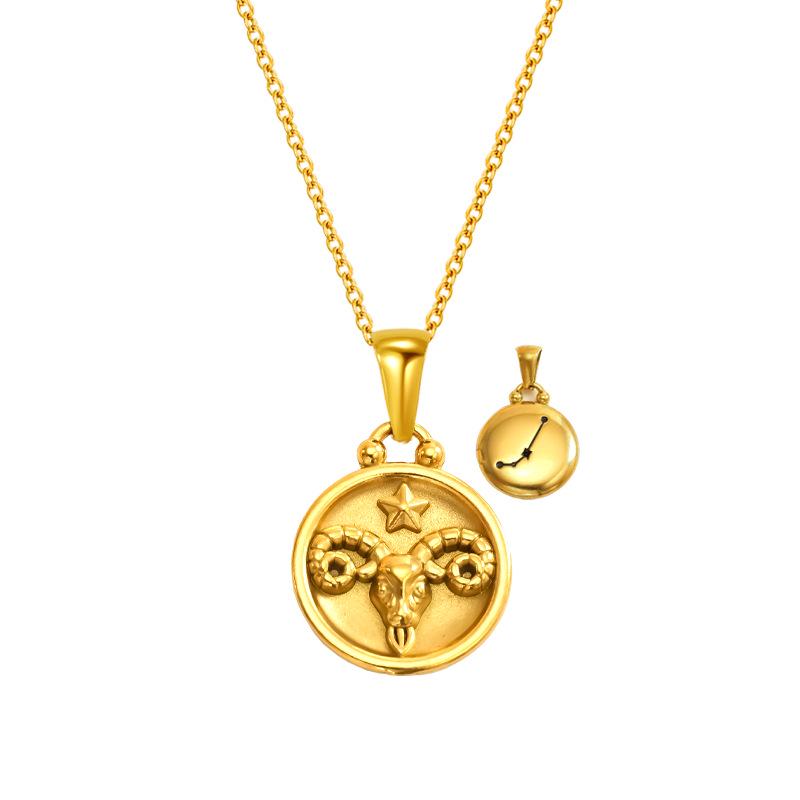 Doppelseitige 12 Sternzeichen Halskette aus Edelstahl und 18K Gold