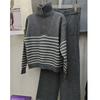 Lapel Half Zipper Striped Sweater Set Women's New Autumn and Winter Fashion Casual Wide-leg Pants Knitted Two-piece Set