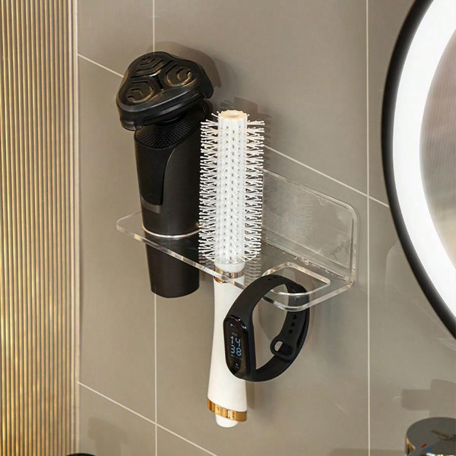 1pc Multifunctional Bathroom Comb Holder Shelf Wall-Mounted Storage Box, No Drilling Required