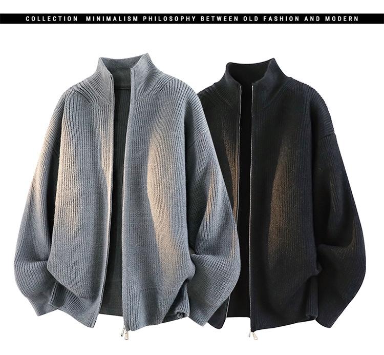 Men's Versatile Round Neck Knitwear Jacket - Stylish, Loose-Fit for Spring, Autumn, Winter