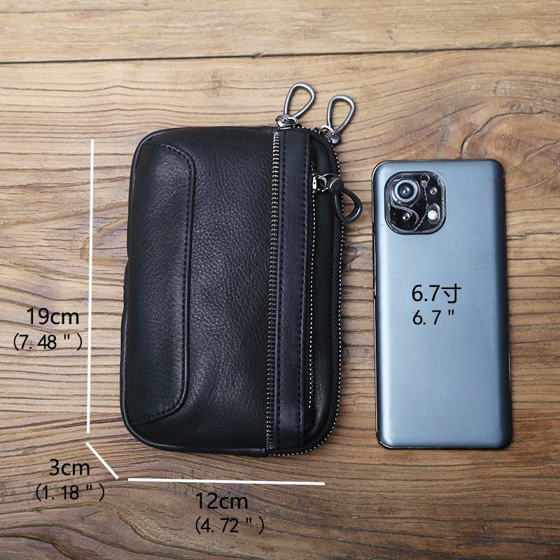 Genuine Leather Men's Mobile Phone Waist Bag Top Layer Cowhide Multifunctional Coin Card Holder 6.7 Inch Mobile Phone Bag NZPJ