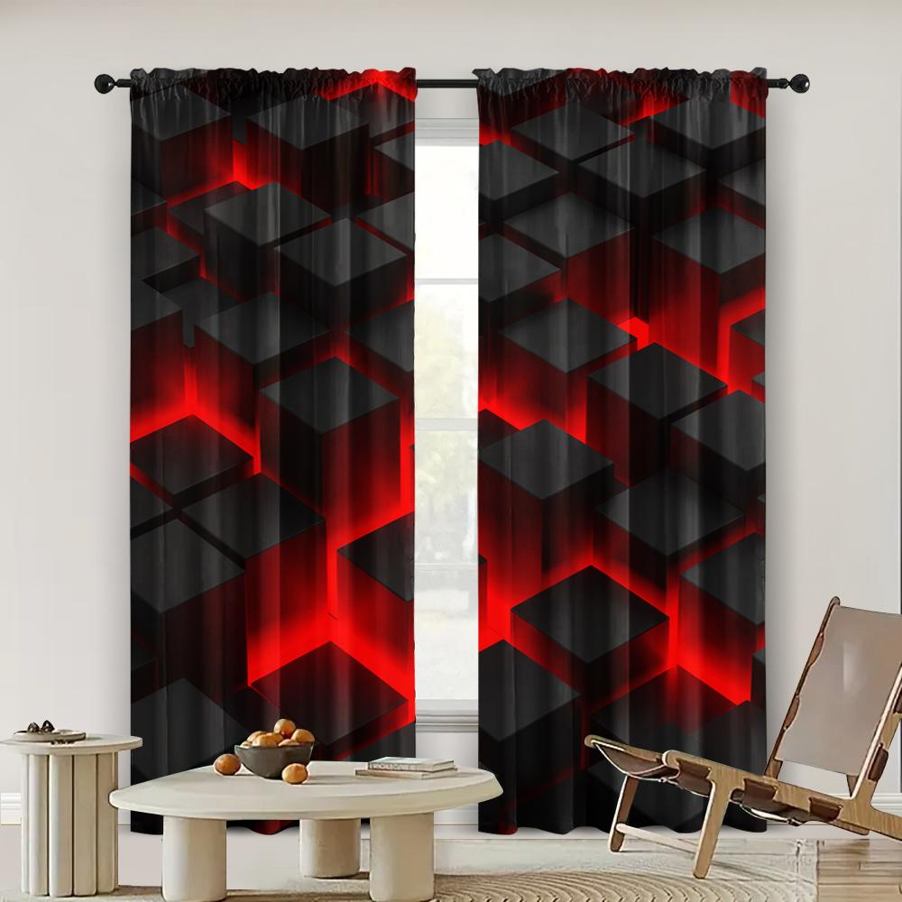 2pc, Window Treatment Curtains Abstract Red & Black Gradient Blackout Polyester Festive Wall Decor Suitable for Indoor Use