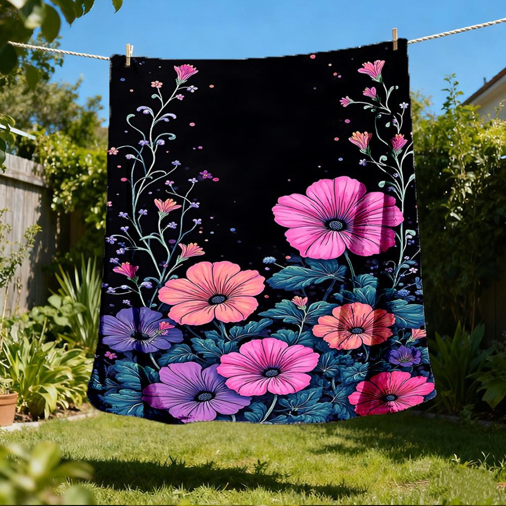 1pc Floral Outdoor Blanket Soft Flannel Cozy for Travel & Camping All Season 80x120cm