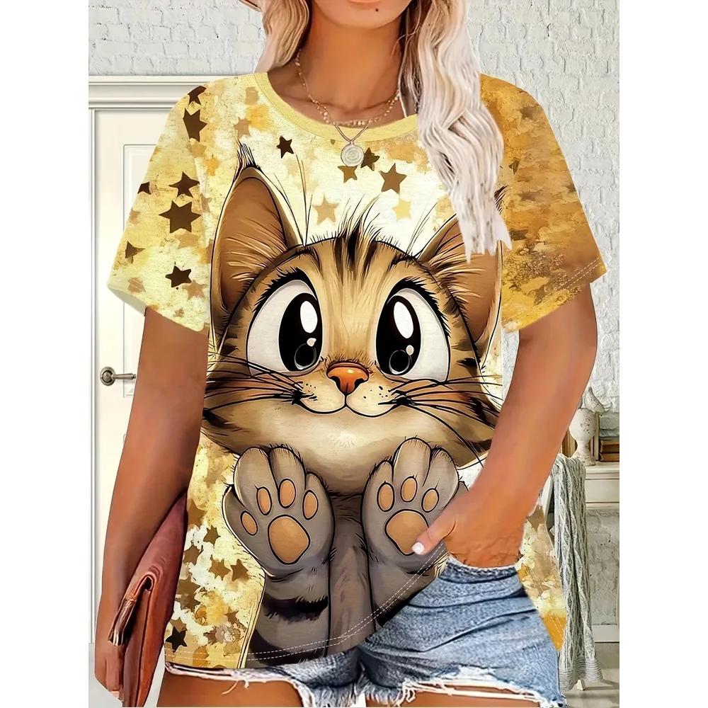 Fashion Animal Print Women's Top Casual Loose Short Sleeve Comfortable Versatile T-Shirt Daily T-Shirts Women’s