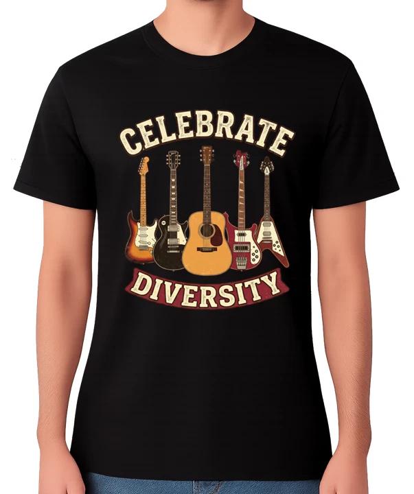 Футболка Celebrate Diversity Guitars для любителей музыки, винтажное искусство с гитарами, унисекс S