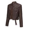 New Women's Motorcycle Style Leather Jacket with Belt Long Sleeve Zipper Jacket Spring and Autumn Leather Jacket