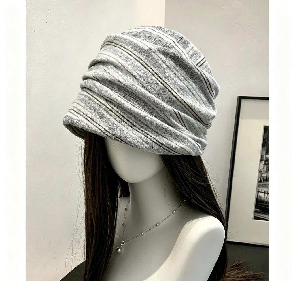 Japanese Yamamoto Style Pleated Striped Stack Hat Early Autumn Knitted Hat Street Fashionable Plain Face Small Pullover Hat