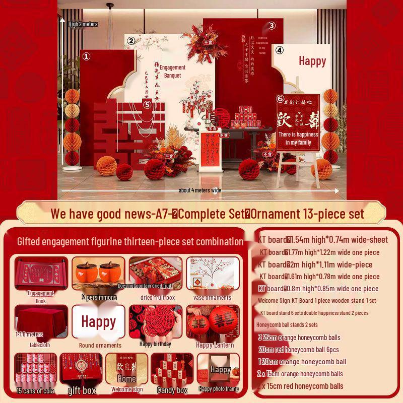 Chinese Wedding Engagement Backdrop Set with Heightened KT Board and Decor