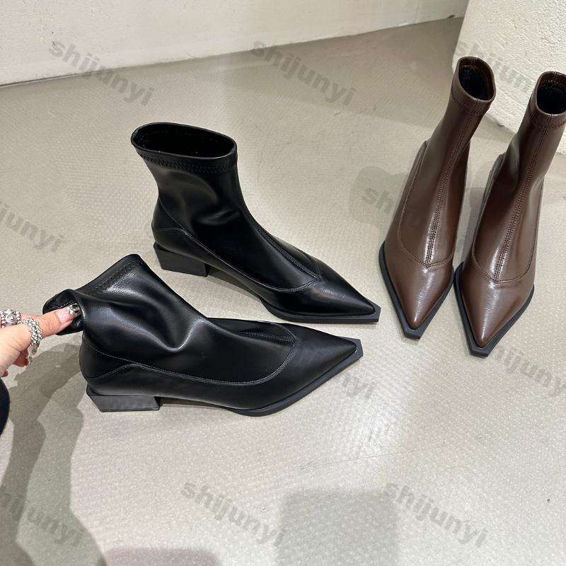 Fashion Women's Ankle Boots Fashion Sexy Pointed Toe Shoes Women Autumn Winter Trend Boots Design Elegant Thick Heel Walking Botas Mujer