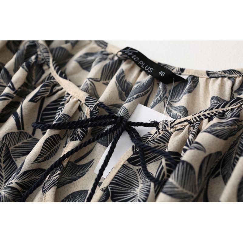 Foreign Trade Original Order Export Plus Size Women's Clothing Retro Print Loose Slimming Lace-up Short-Sleeved Chiffon Shirt Doll Shirt