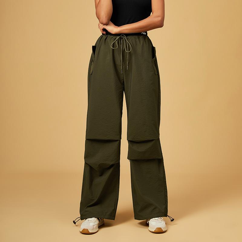 Women's Retro Cargo Slimming Windbreaker Pants for Autumn/Winter Running