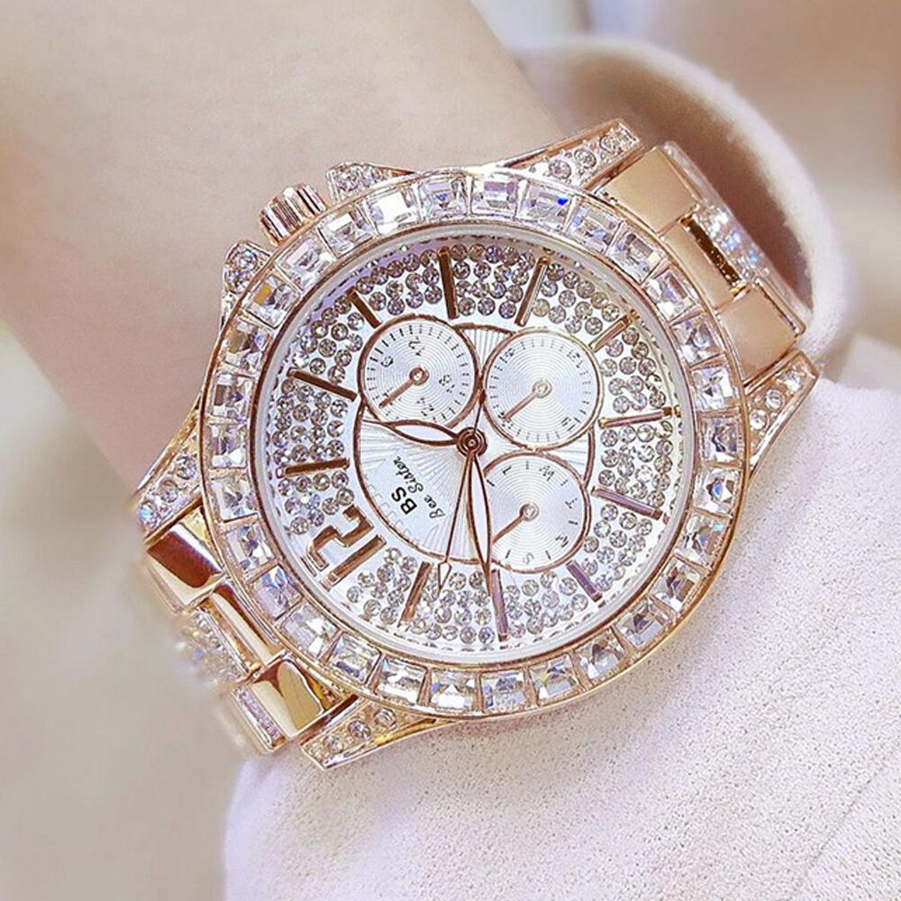 New Diamond Women Luxury Brand Watch Rhinestone Elegant Ladies Watches Gold Clock Wrist Watches For Women Relogio Feminino