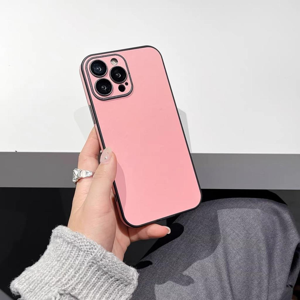 Fine-hole Plain Leather Lens Film Phone Case Suitable for IPhone16, Simple 12promax Protective Case and Apple 15plus