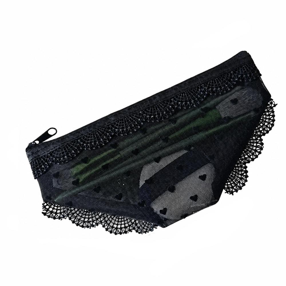 Mesh Briefs Shape Cosmetic Bag Korean Style Decorative Mesh Toiletry Bag with Zipper Jewelry Organizer Travel Storage Bag
