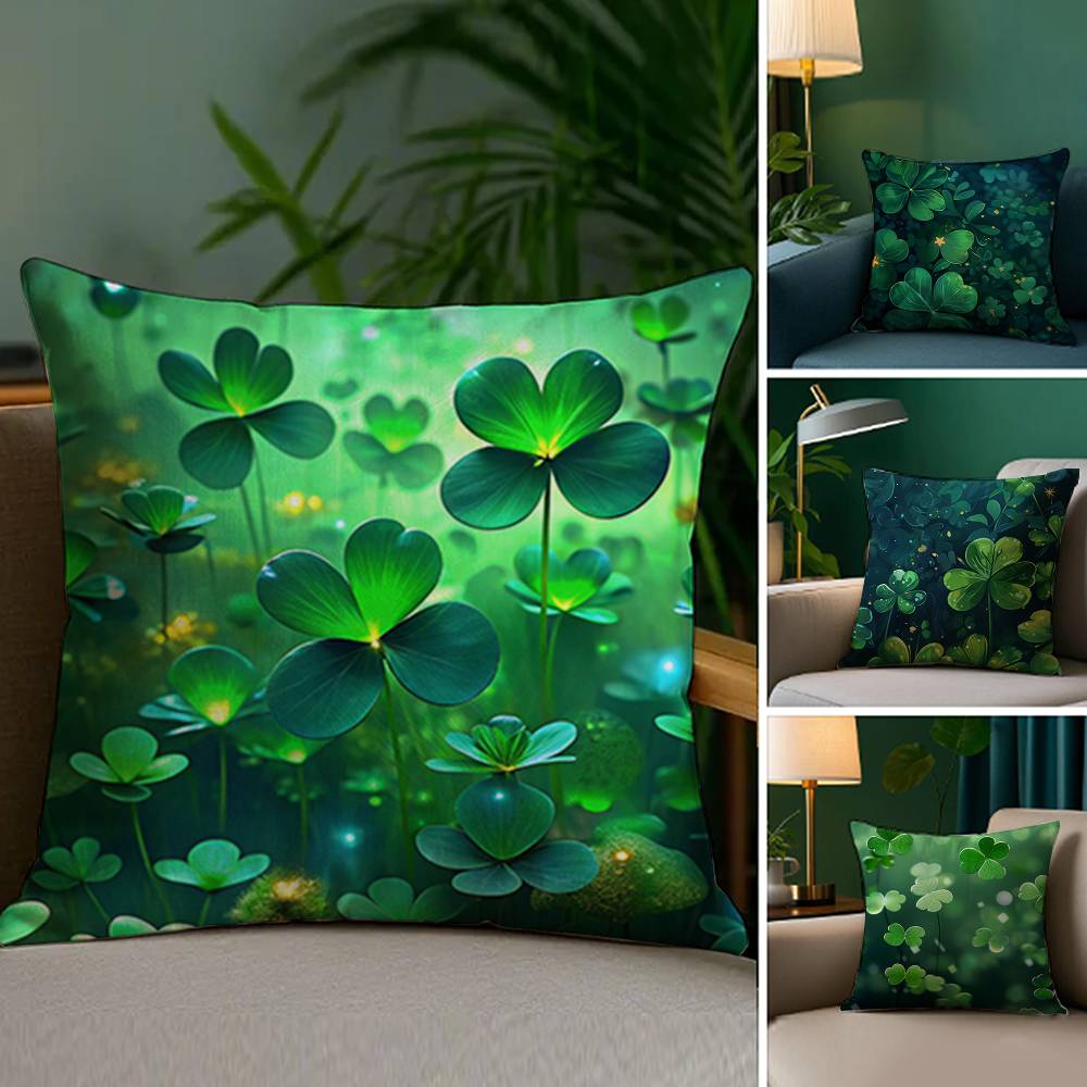 Lucky Four Leaf Clover Pillow Case Plush Fabric Soft Double Sided Print Home Sofa High Quality Cushion Cover Throw