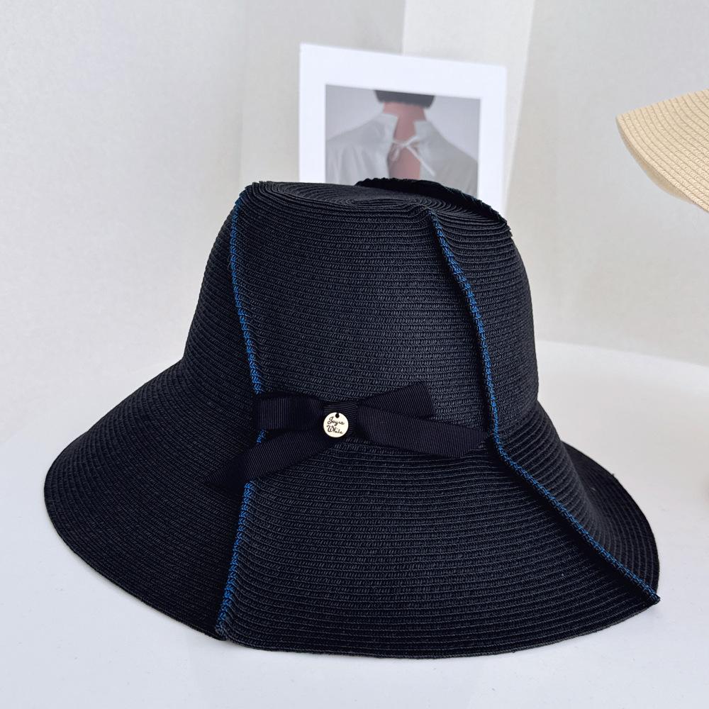 

Women Summer New Elegant Sun Hat with Bow Foldable Sun Protection Straw Hat Wide Brim Beach Sun Hat W1370 чорний