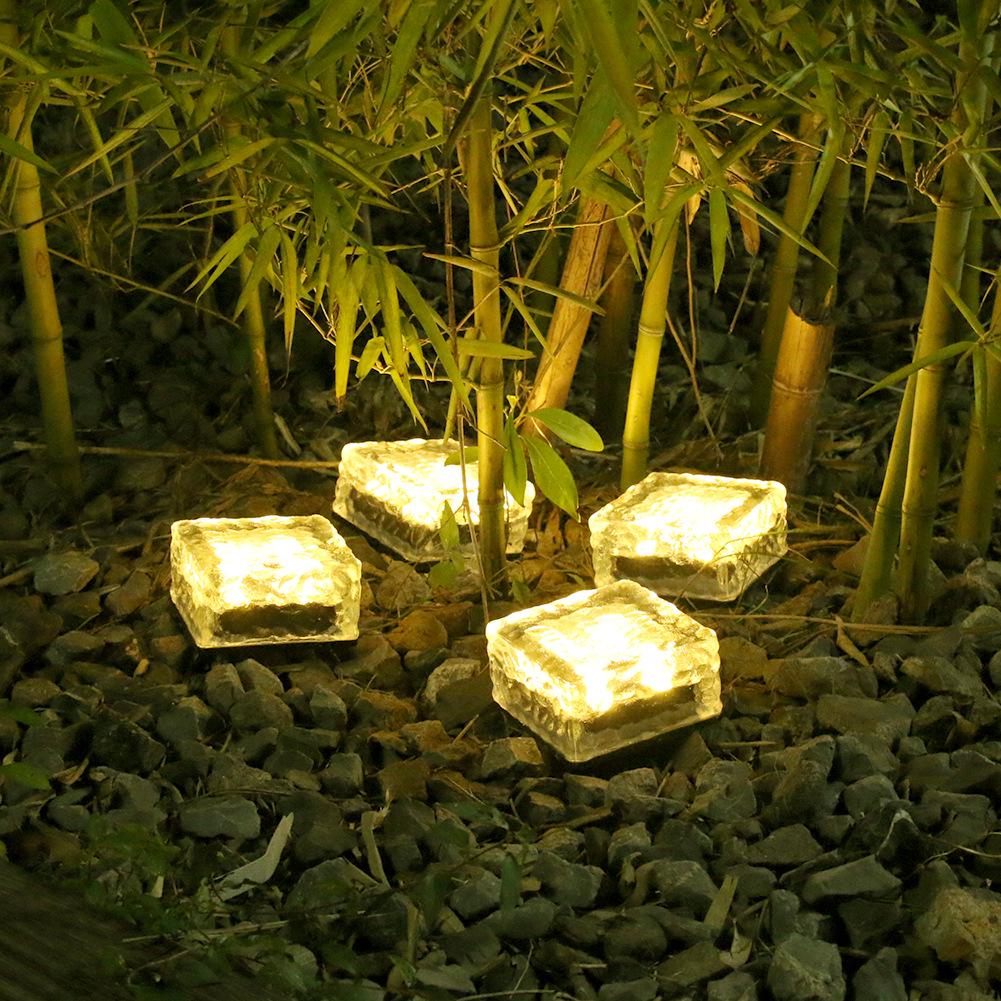 Outdoor Solar Ice Brick 4-LED Lamp for Courtyard and Landscape Pathways