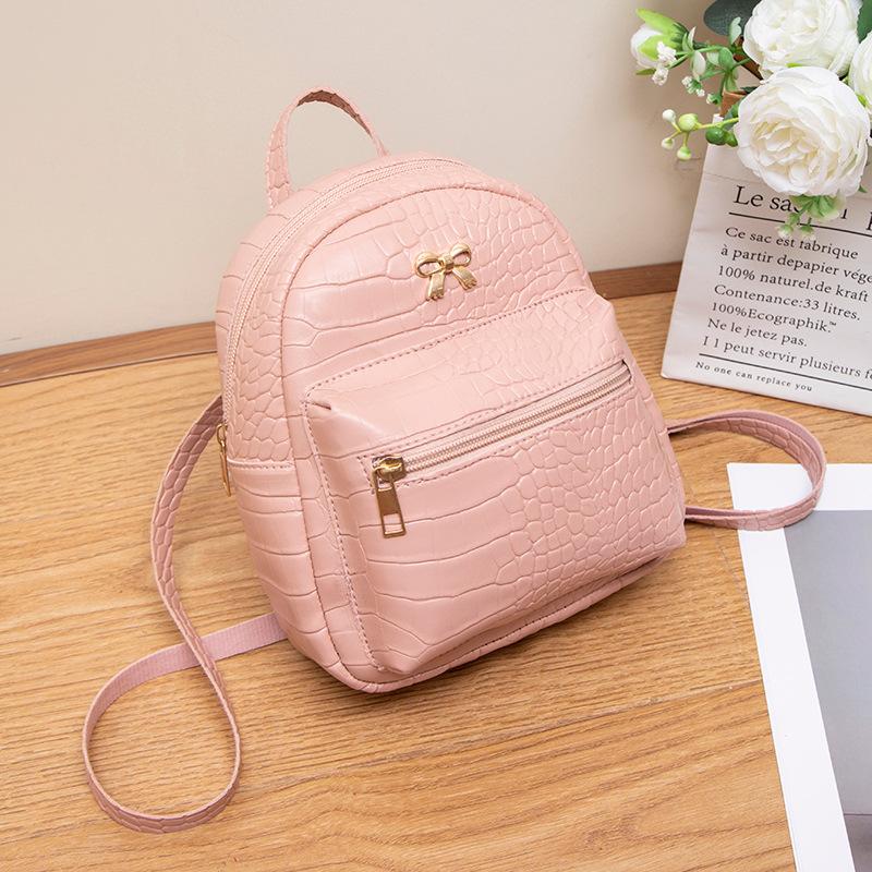 

Мини-рюкзак с акцентом в виде банта в свежем стиле с крокодиловым узором розовый