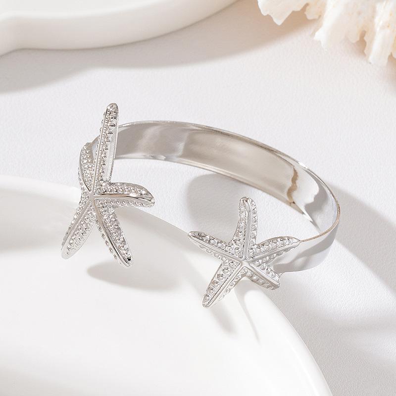 Starfish Open Cuff Bracelet - Fashionable, Versatile, Simple Beach Vacation Style, Adjustable Jewelry Accessory