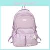 Ladies Casual Nylon Backpack With Grid Print Design And Letter Decor For School And Outings