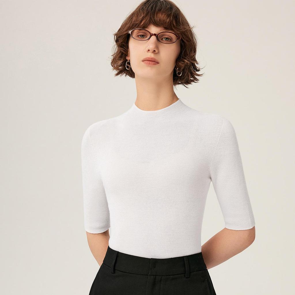 Women's 18-Gauge Fine-Spun Yangtze Yarn 100% Wool Mid-Sleeve Spring Slim-Fit Base Layer Top