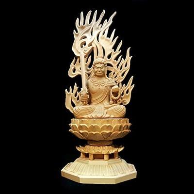 Wooden Buddhist Statue Fudo Myoo Cypress Wood Gift Box