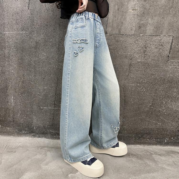 Girls' Jeans Spring and Autumn Children's Pants Straight Leg Wide Leg Pants Loose Long Pants