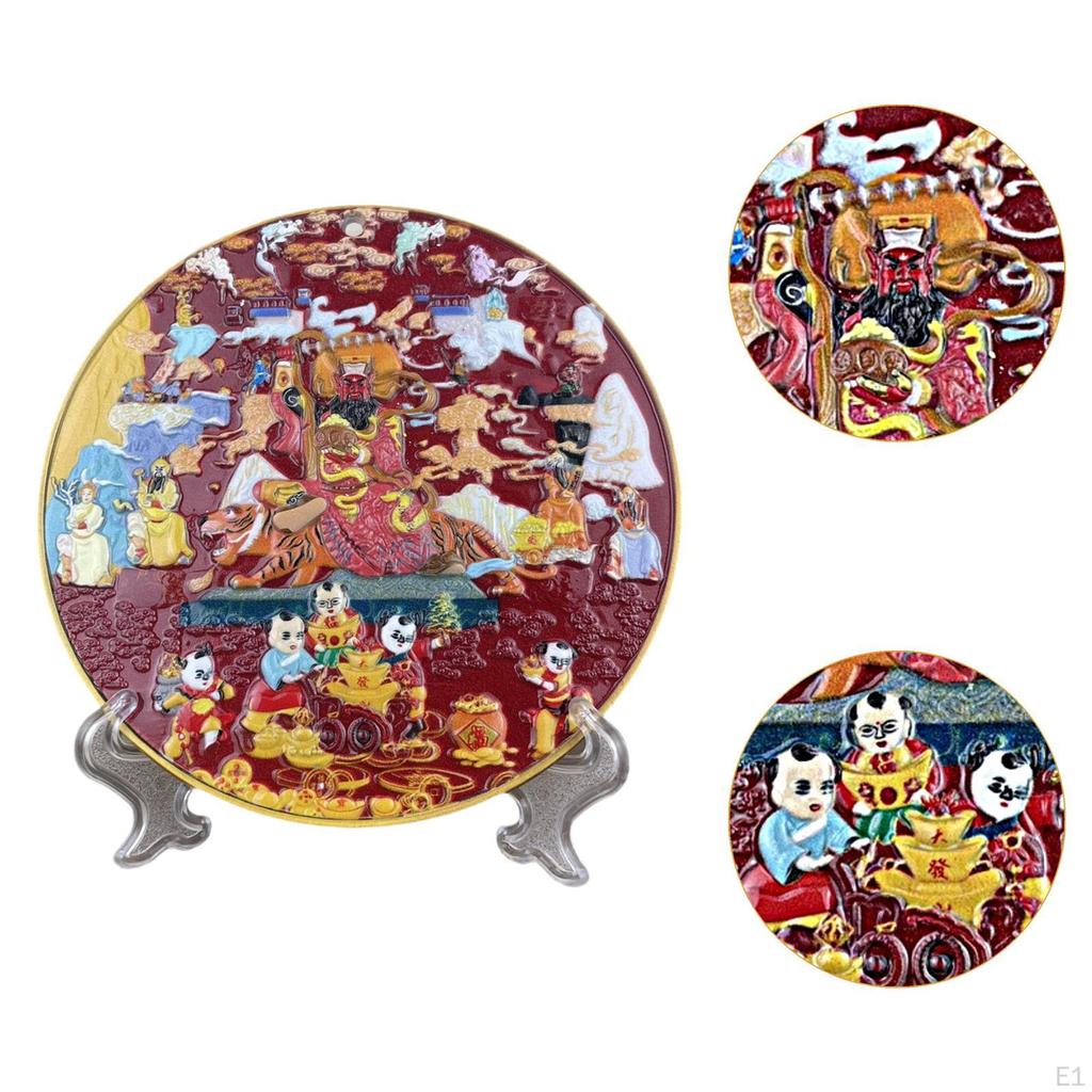Decorative Plate Chinese God of Wealth Statue Sculpture Household Fenshui Ornament with Display