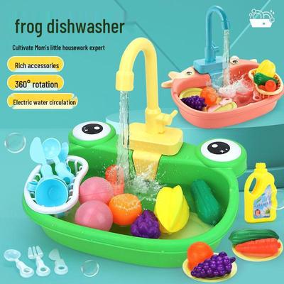 Interaktives Frosch-Waschbecken-Spielzeug für Kinder: Elektrische Wasserumlaufende Handwaschstation & Gemüsewasch-Rollenspiel-Set