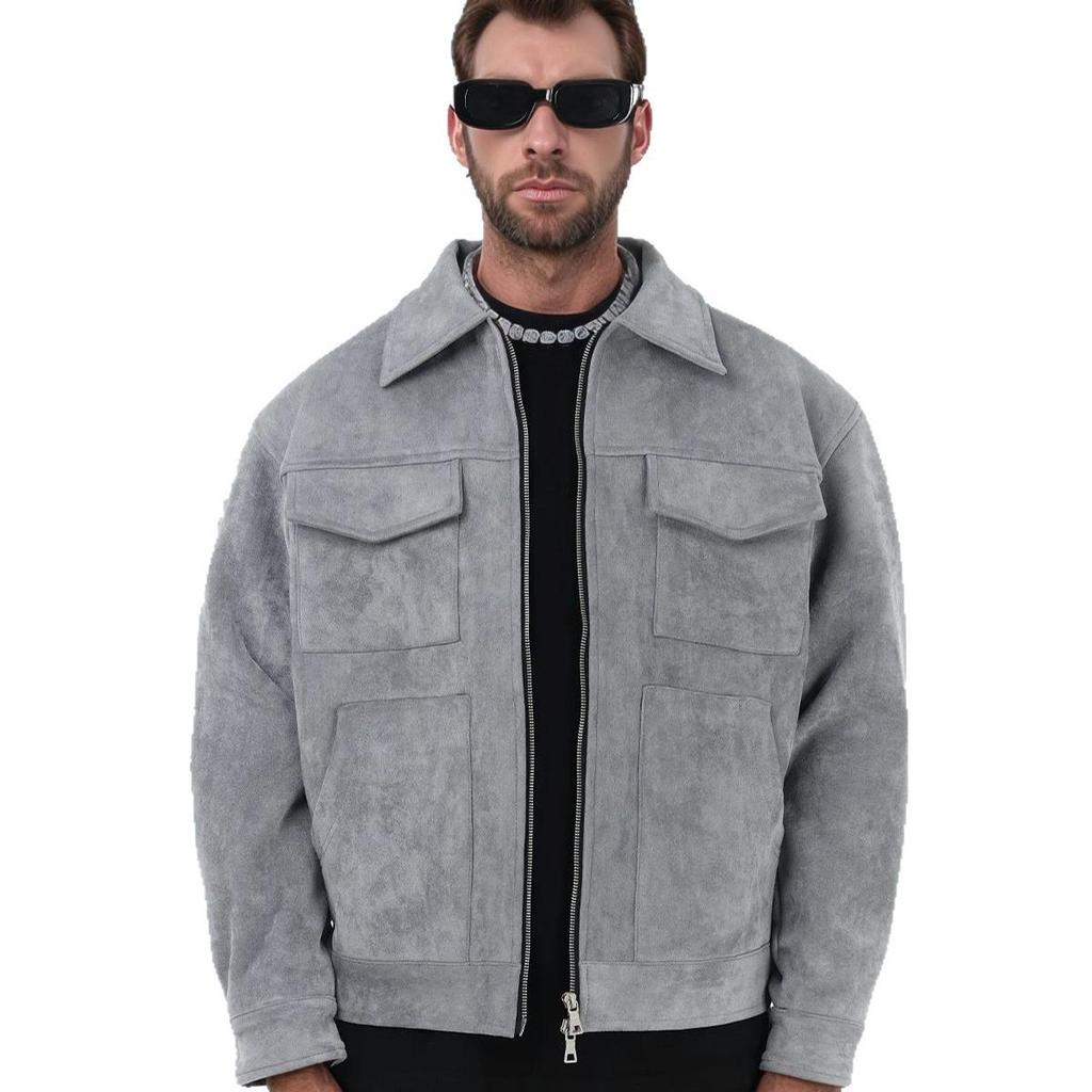 European & American High Street Deerskin Velvet Jacket: Unisex, Trendy Outerwear with Zipper and Large Pockets