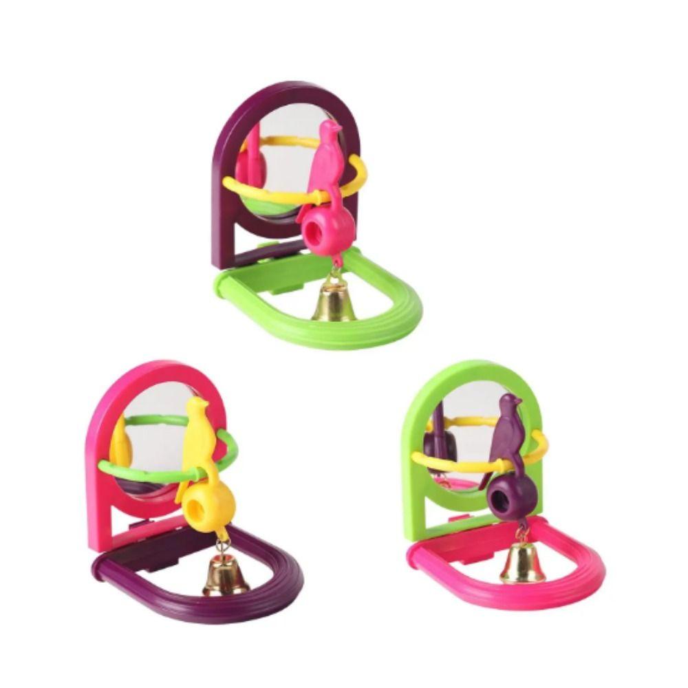 Random Color Bird Cage Mirror with Bell Hanging Parrot Basketball Toy  Parakeet