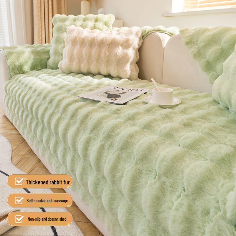 2025 Winter A-Grade Rabbit Plush Sofa Cover: Thickened, Warm, and Simple Cushion Cloth
