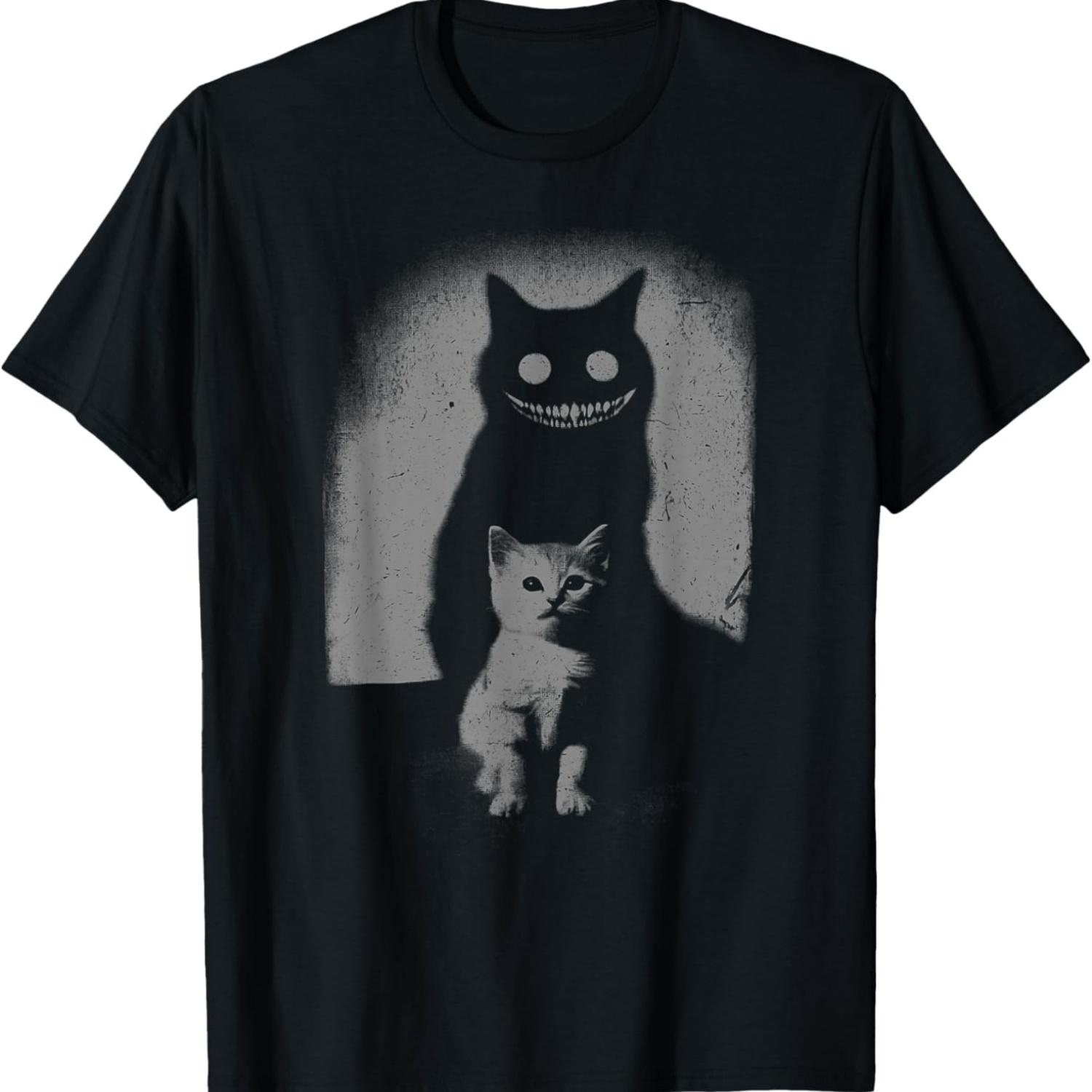 Creepy Funny Weird Kitten Ghost Cat Meme Spooky Halloween T-Shirt S