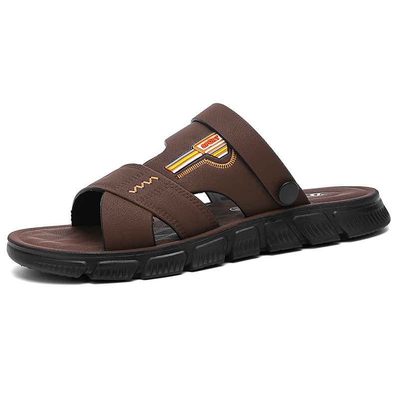 

Мужские сандалии летние из искусственной кожи износостойкие нескользящие пляжные шлепанцы модные на толстой подошве черные сандалии для мужчин 40 коричневый