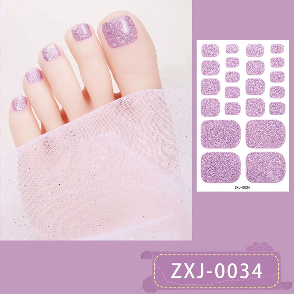 22Tips Vibrant Glitter Toenail Stickers Solid Color Full Cover Toenail Polish Strips Summer Self Adhesive DIY Foot Decals