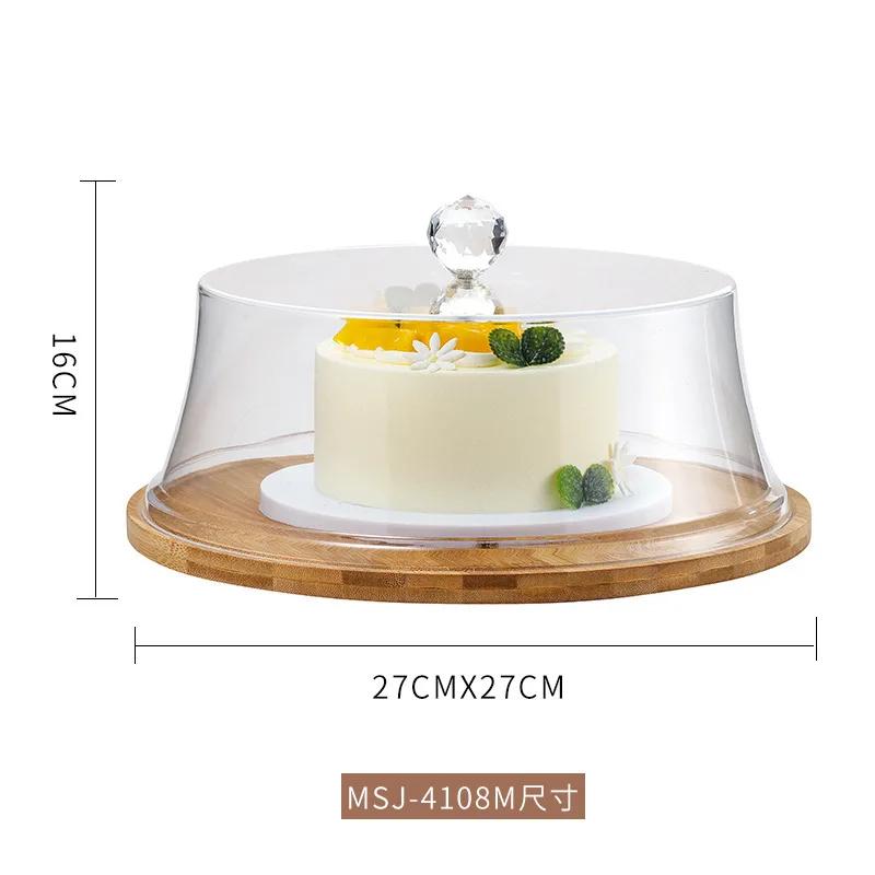 Cake Stand Wooden Pallets Acrylic Cake Lid Transparent Dust Cover Cake Pan Display Stand Dim Sum Dish Snack Tray Fruit Plate