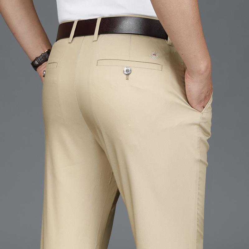 Bügelfreie Eisseide Baumwolle Sommer dünne Abschnitt der Herren Freizeithose gerade lockere Businesshose Herrenhose