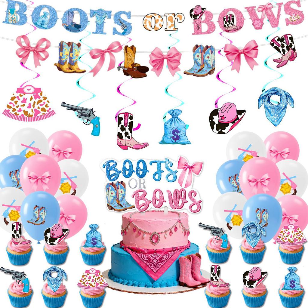 Popular Gender Reveal Theme Party Supplies Denim Style Gender Decoration Arrangement Props Tableware Banner