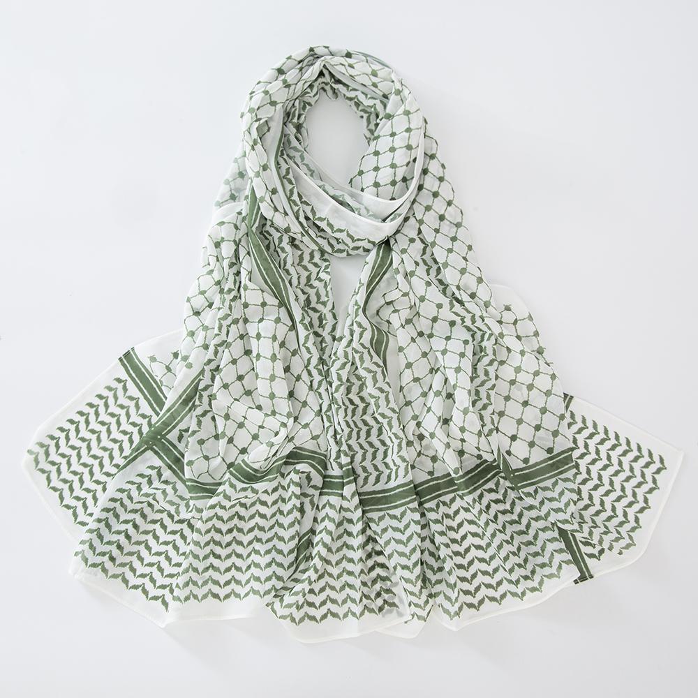 Newest Muslim Keffiyeh Hijab Chiffon Print Shawl Echarpe Keffyeh Fashion Ladies Soft Headwraps Geometric Style Arab Women Scarf