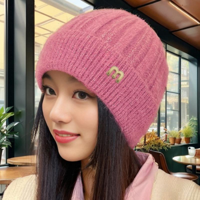 Autumn and Winter Warm Hat Women's Korean Version Fashion Versatile Pullover Hat Cold-proof Plush Thickened Mink Knitted Wool Hat