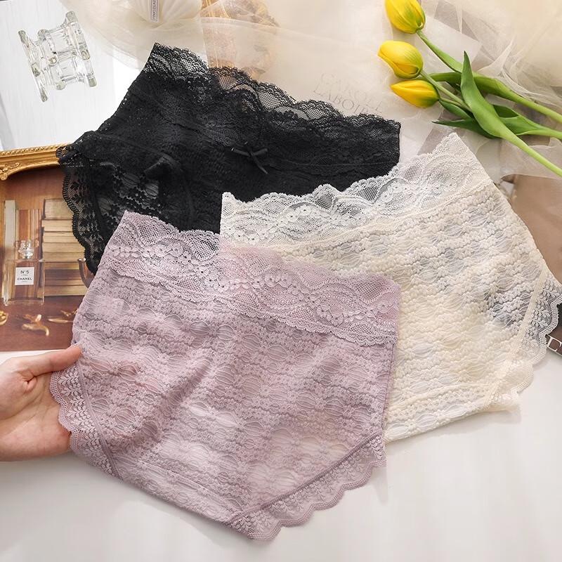 Maoren Women's Sexy Lace High-Waist Briefs, 3-Pack