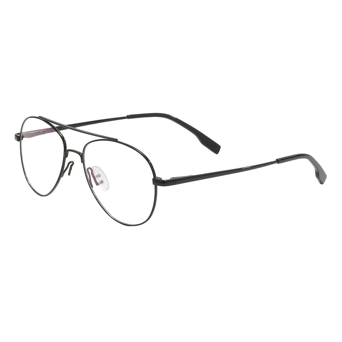 Men Women Double Bridge Eyeglasses Frame Metal Full Rim Pilot Glasses Frame With Spring Hinge For Optical Prescription Lenses чёрный