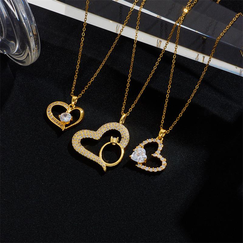 Hot Sell Heart Zircon Pendant Necklace Stainless Steel High Quality Geometric Choker Jewelry Party Gifts For Women Girls