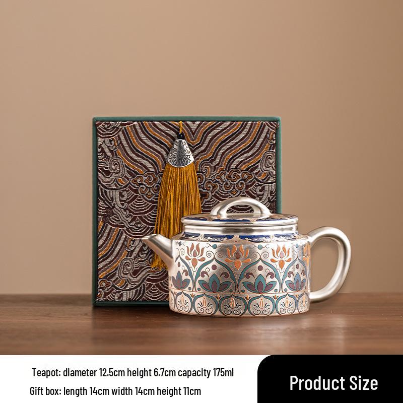 Chinese Silver-Plated Tea Set: Teapot & Cups Gift for Elders, Friends, Housewarming, or Birthday Souvenir.