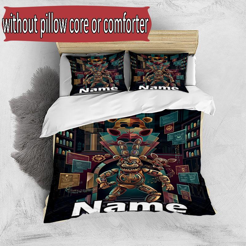 3-teiliges Bettbezug-Set (1 * Bettbezug + 2 * Kissenbezug, ohne Kern), Benutzerdefinierter Name Five Nights at Freddy's Muster Bettwäsche-Set, Heim Schlafzimmer Dekor Geschenk