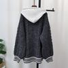 Autumn and winter new hooded splicing denim zipper knitted cardigan thickened loose design sweater jacket women